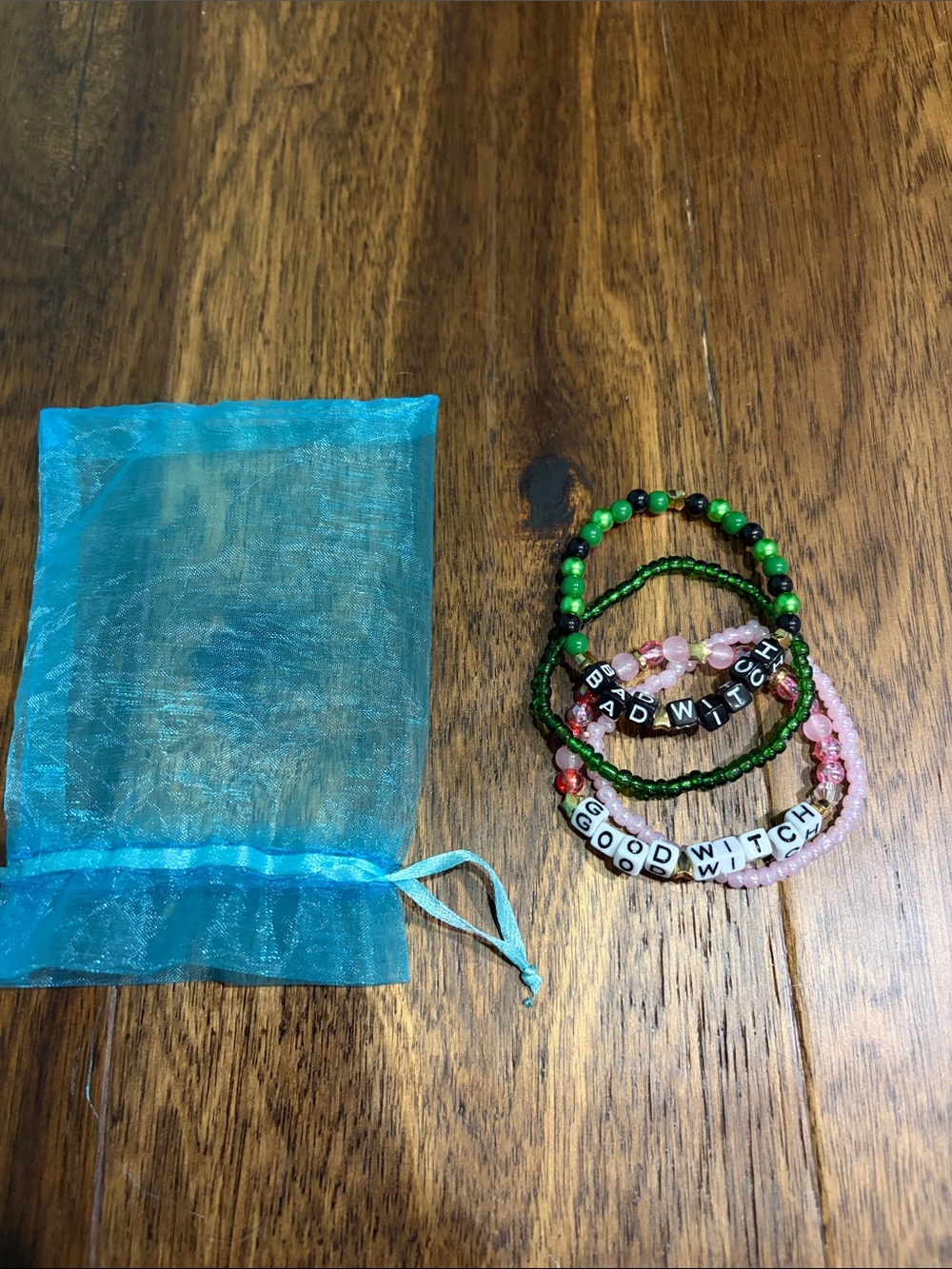 Good Witch & Bad Witch Beaded Bracelet Stack - Green and Pink
